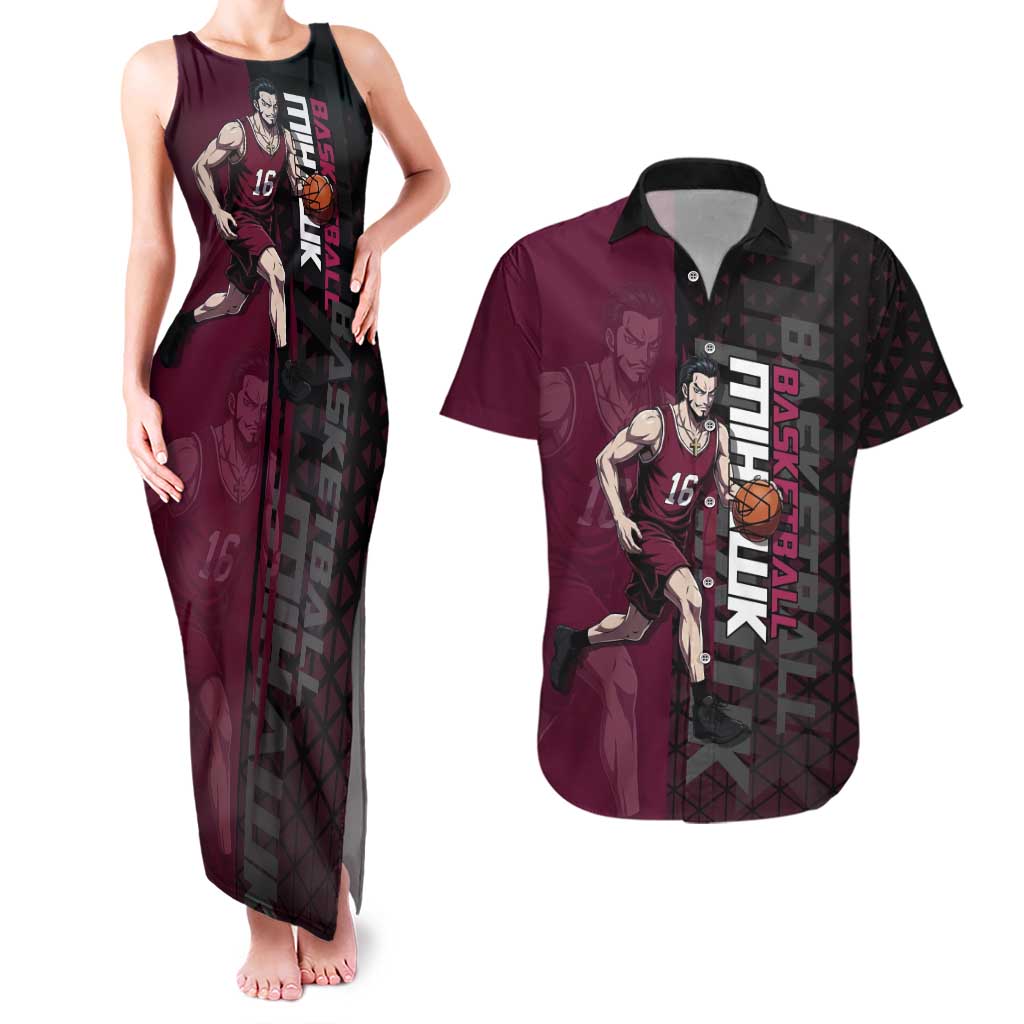 Mihawk One Piece Basketball Couples Matching Tank Maxi Dress and Hawaiian Shirt Aggressive Pose - The Mazicc