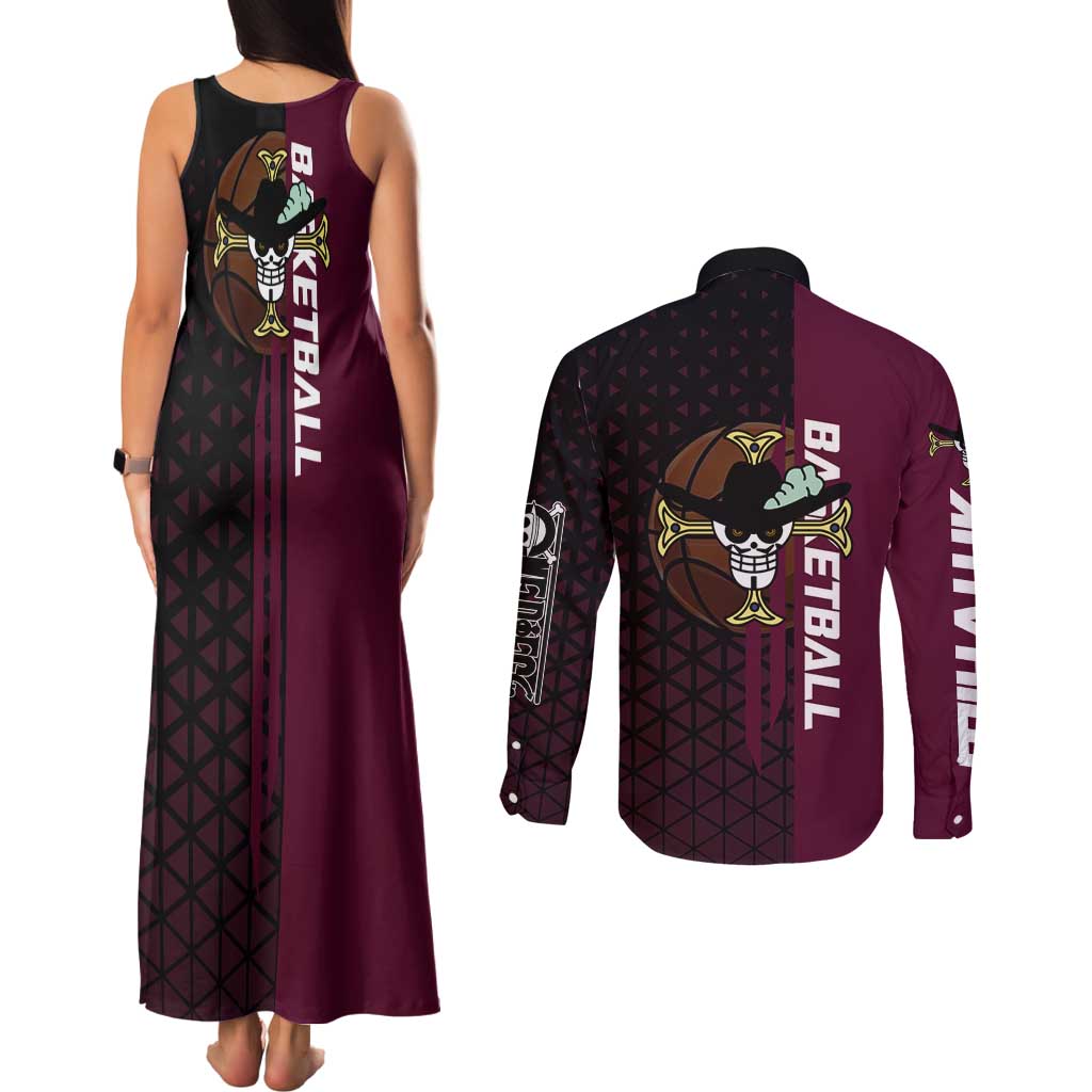 Mihawk One Piece Basketball Couples Matching Tank Maxi Dress and Long Sleeve Button Shirt Aggressive Pose - The Mazicc