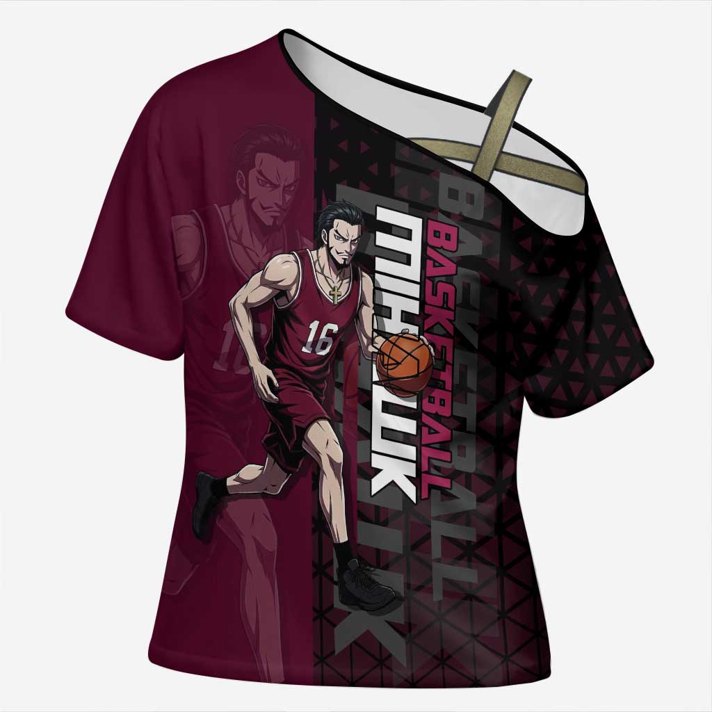 Mihawk One Piece Basketball Cross Shoulder Shirt Aggressive Pose - The Mazicc