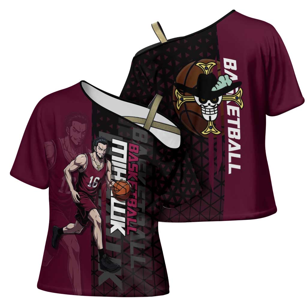 Mihawk One Piece Basketball Cross Shoulder Shirt Aggressive Pose - The Mazicc