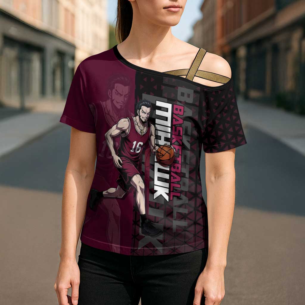 Mihawk One Piece Basketball Cross Shoulder Shirt Aggressive Pose - The Mazicc