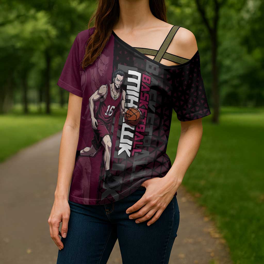Mihawk One Piece Basketball Cross Shoulder Shirt Aggressive Pose - The Mazicc
