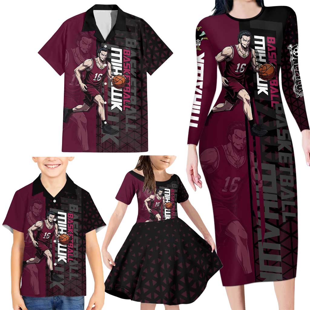 Mihawk One Piece Basketball Family Matching Long Sleeve Bodycon Dress and Hawaiian Shirt Aggressive Pose