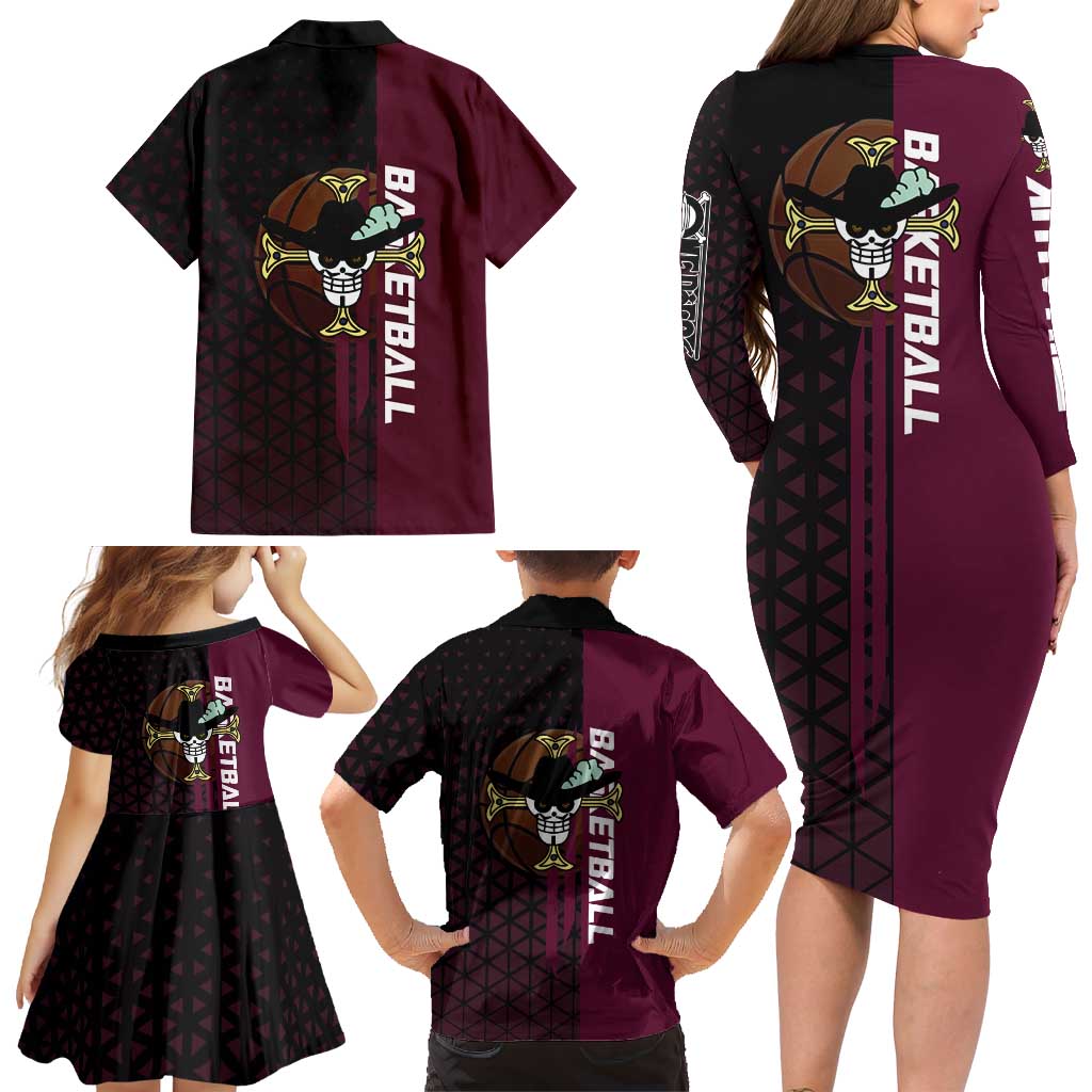 Mihawk One Piece Basketball Family Matching Long Sleeve Bodycon Dress and Hawaiian Shirt Aggressive Pose