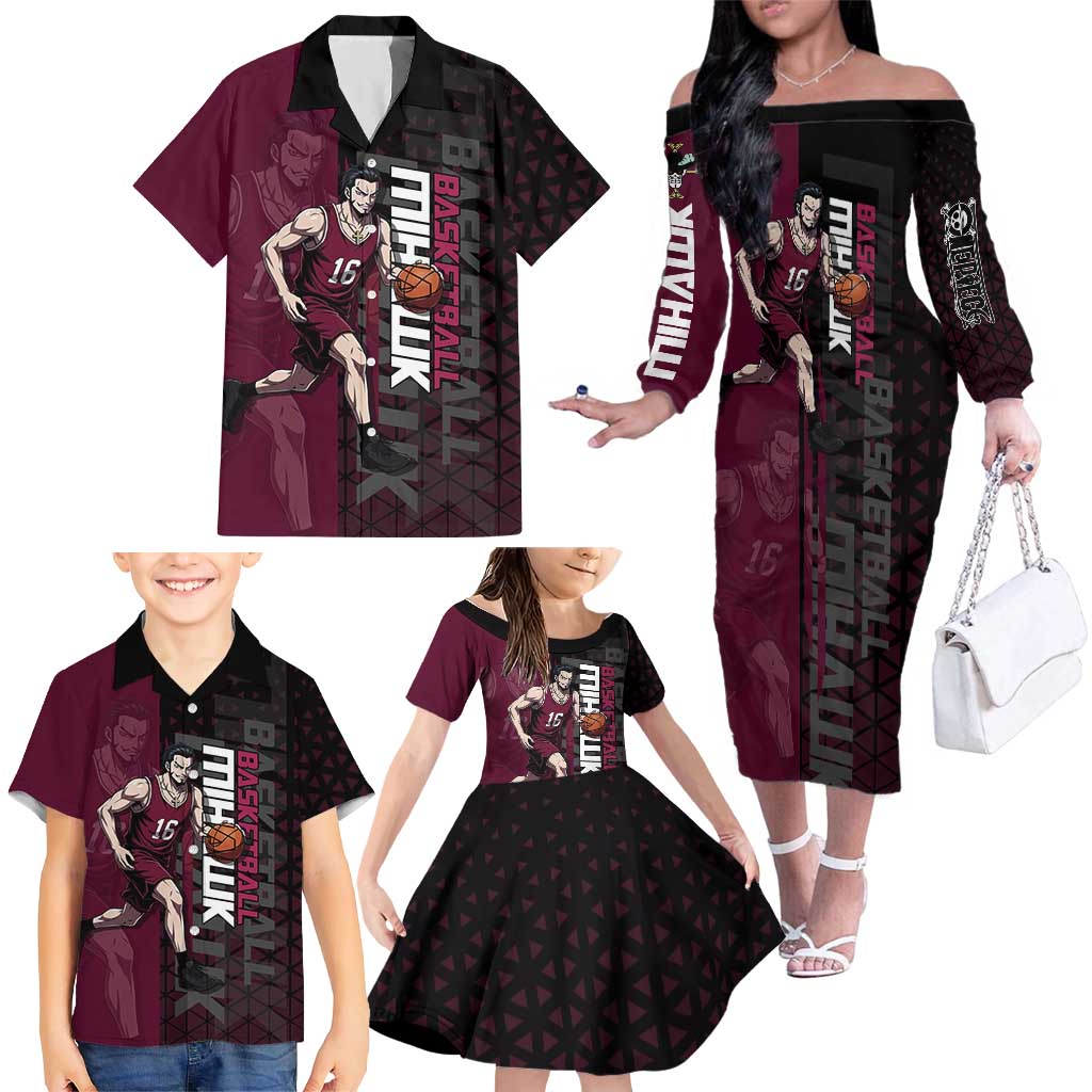 Mihawk One Piece Basketball Family Matching Off The Shoulder Long Sleeve Dress and Hawaiian Shirt Aggressive Pose