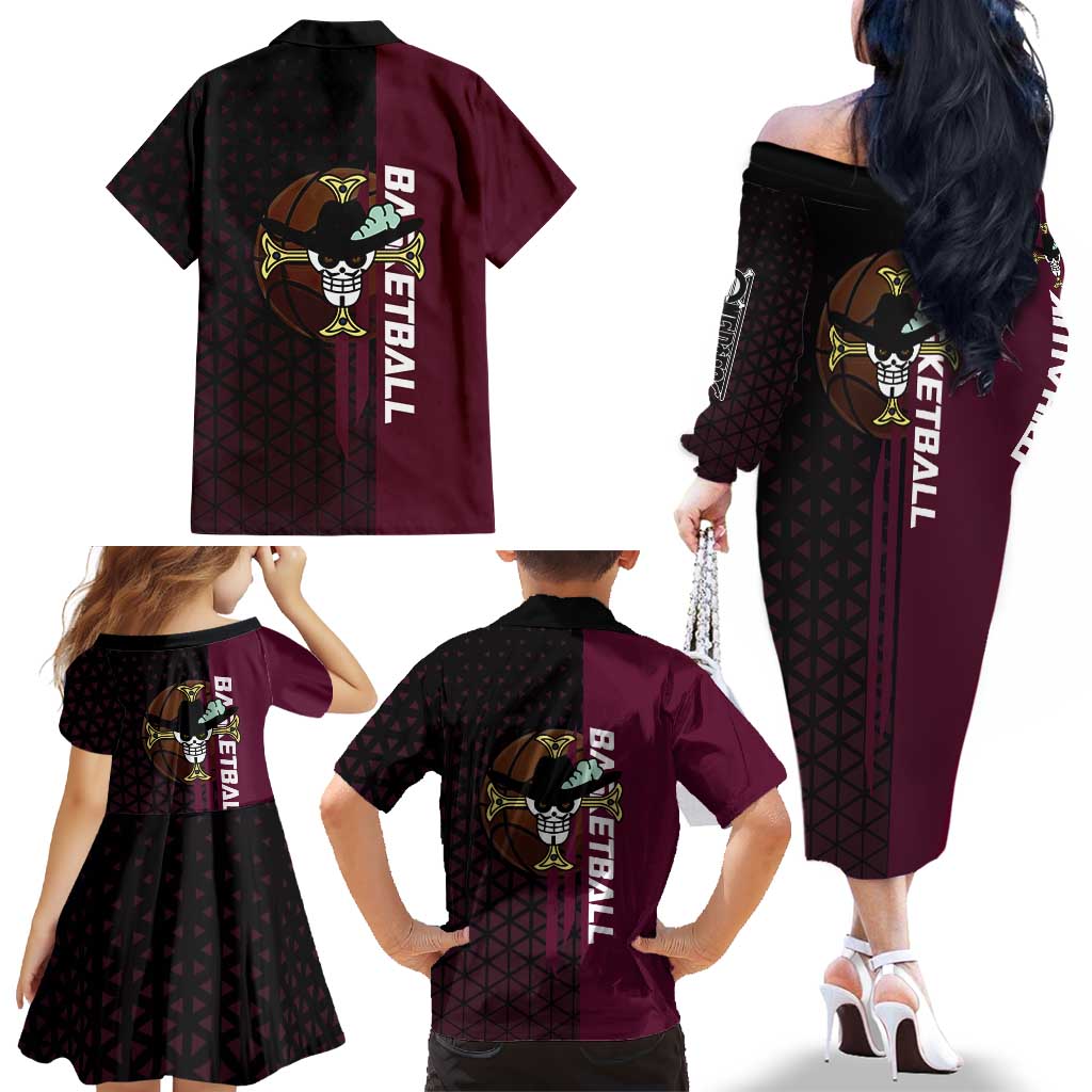 Mihawk One Piece Basketball Family Matching Off The Shoulder Long Sleeve Dress and Hawaiian Shirt Aggressive Pose