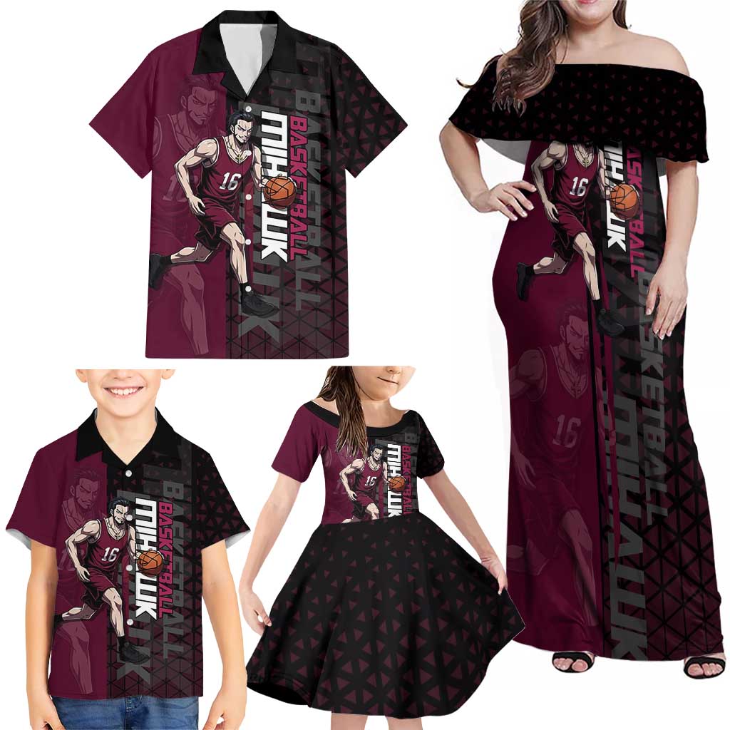 Mihawk One Piece Basketball Family Matching Off Shoulder Maxi Dress and Hawaiian Shirt Aggressive Pose