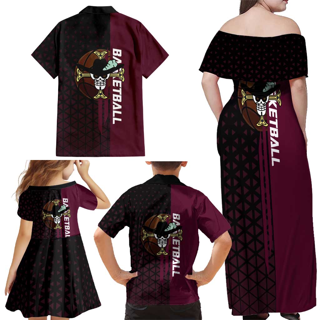 Mihawk One Piece Basketball Family Matching Off Shoulder Maxi Dress and Hawaiian Shirt Aggressive Pose