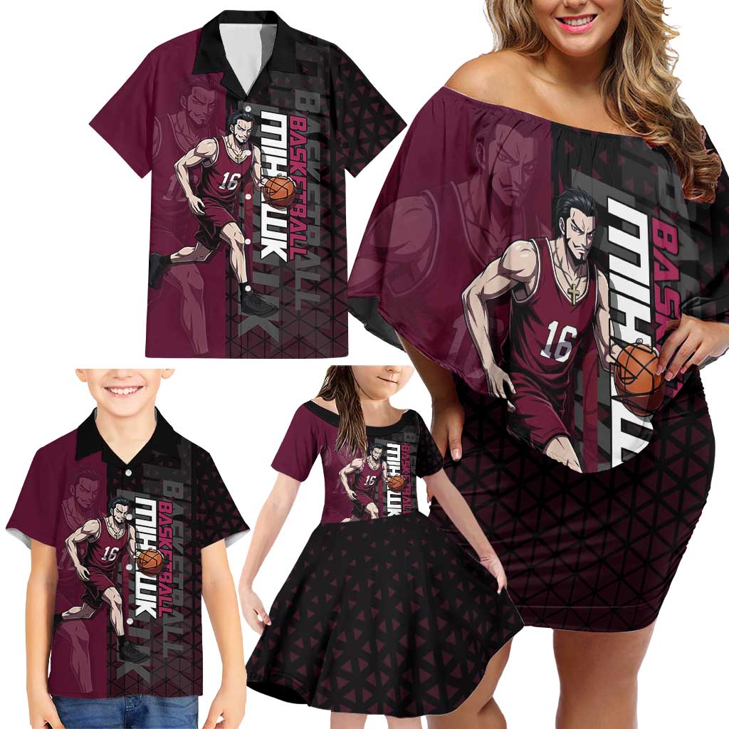 Mihawk One Piece Basketball Family Matching Off Shoulder Short Dress and Hawaiian Shirt Aggressive Pose