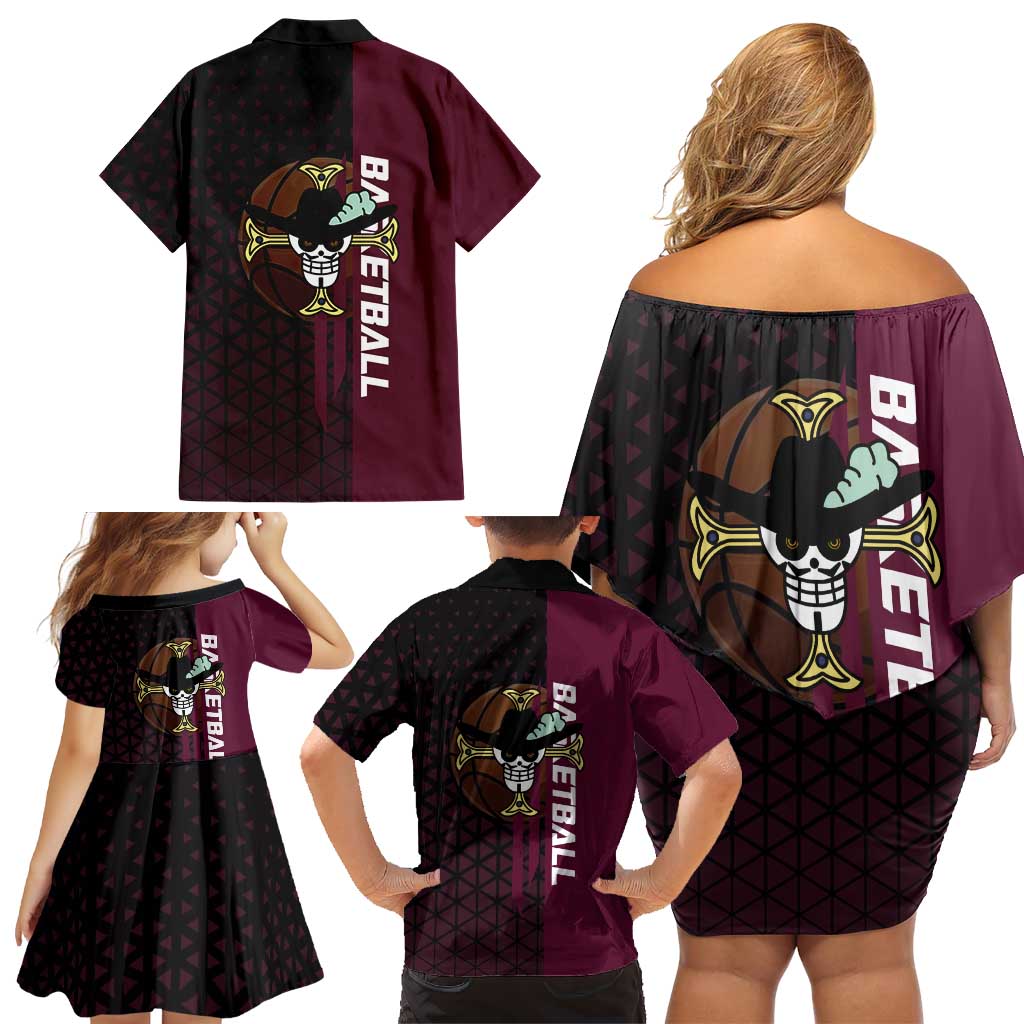 Mihawk One Piece Basketball Family Matching Off Shoulder Short Dress and Hawaiian Shirt Aggressive Pose