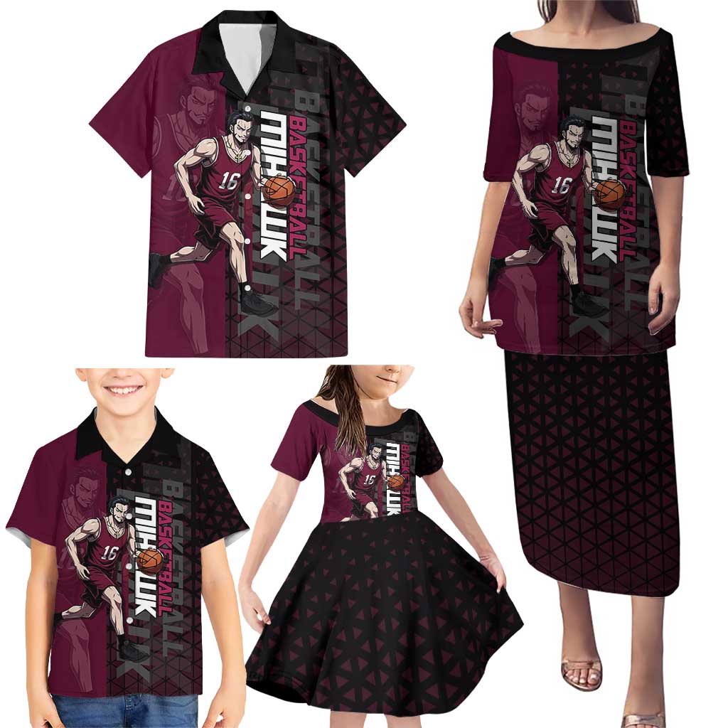 Mihawk One Piece Basketball Family Matching Puletasi and Hawaiian Shirt Aggressive Pose