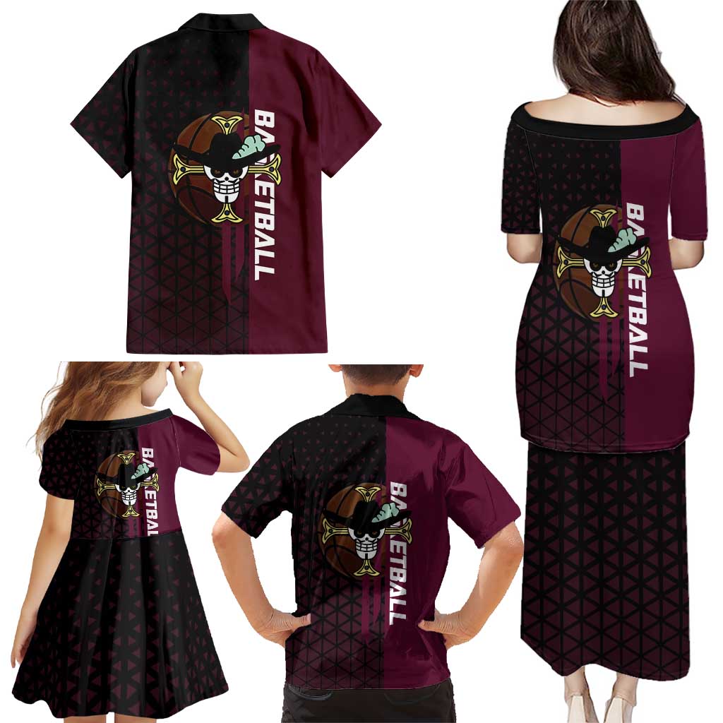 Mihawk One Piece Basketball Family Matching Puletasi and Hawaiian Shirt Aggressive Pose