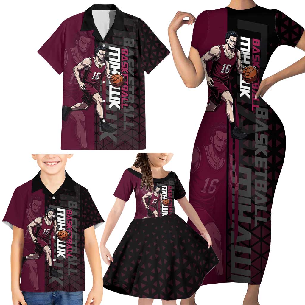 Mihawk One Piece Basketball Family Matching Short Sleeve Bodycon Dress and Hawaiian Shirt Aggressive Pose
