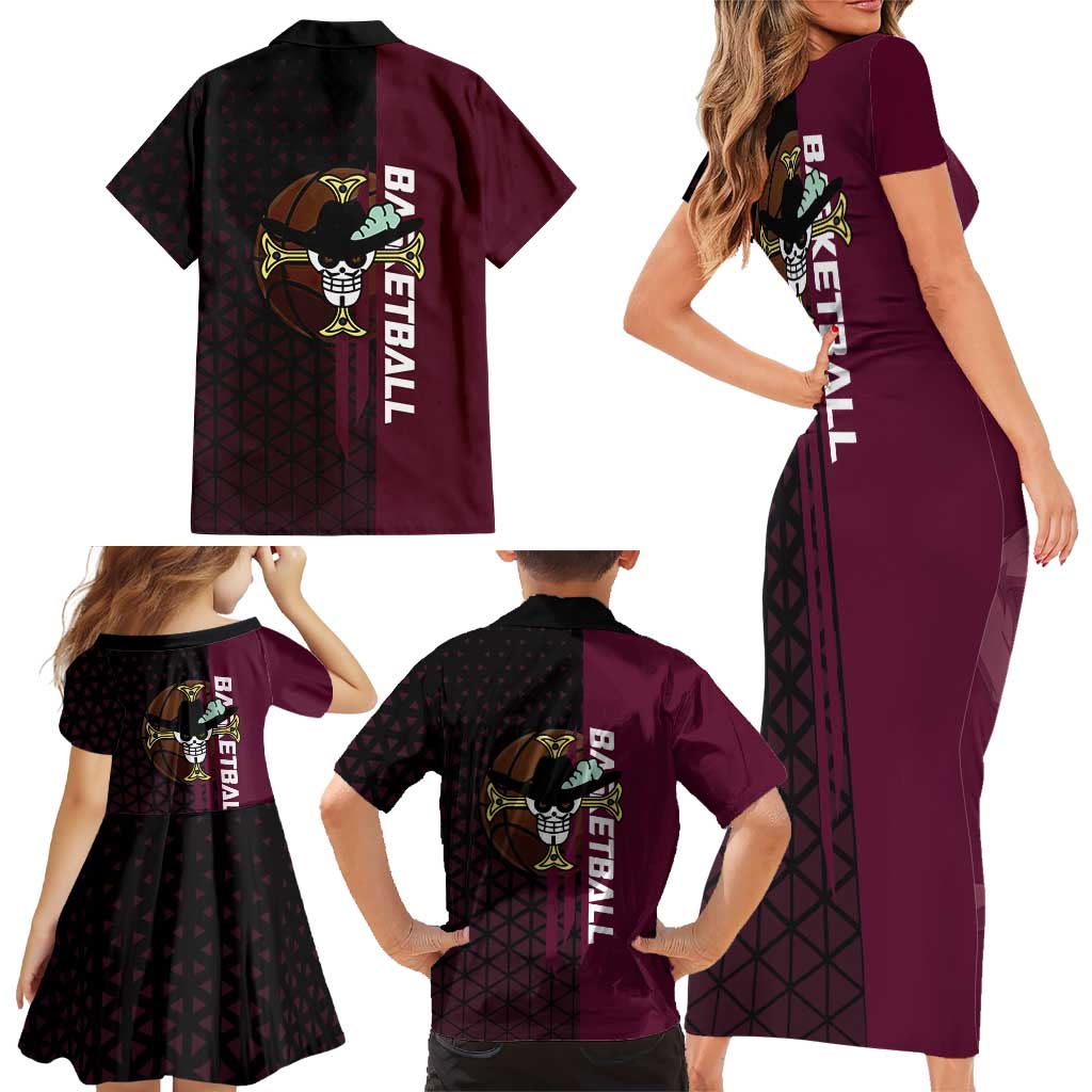 Mihawk One Piece Basketball Family Matching Short Sleeve Bodycon Dress and Hawaiian Shirt Aggressive Pose