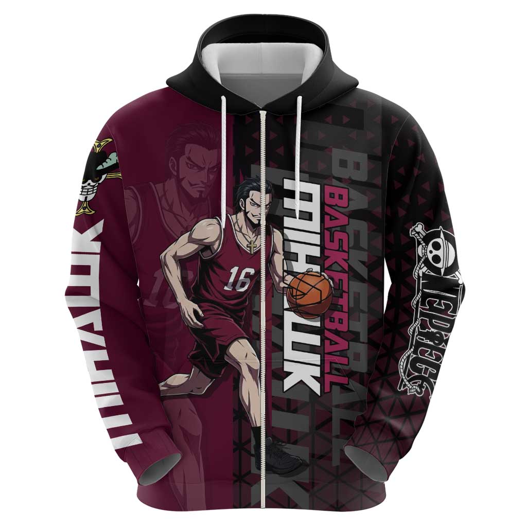 Mihawk One Piece Basketball Hoodie Aggressive Pose - The Mazicc