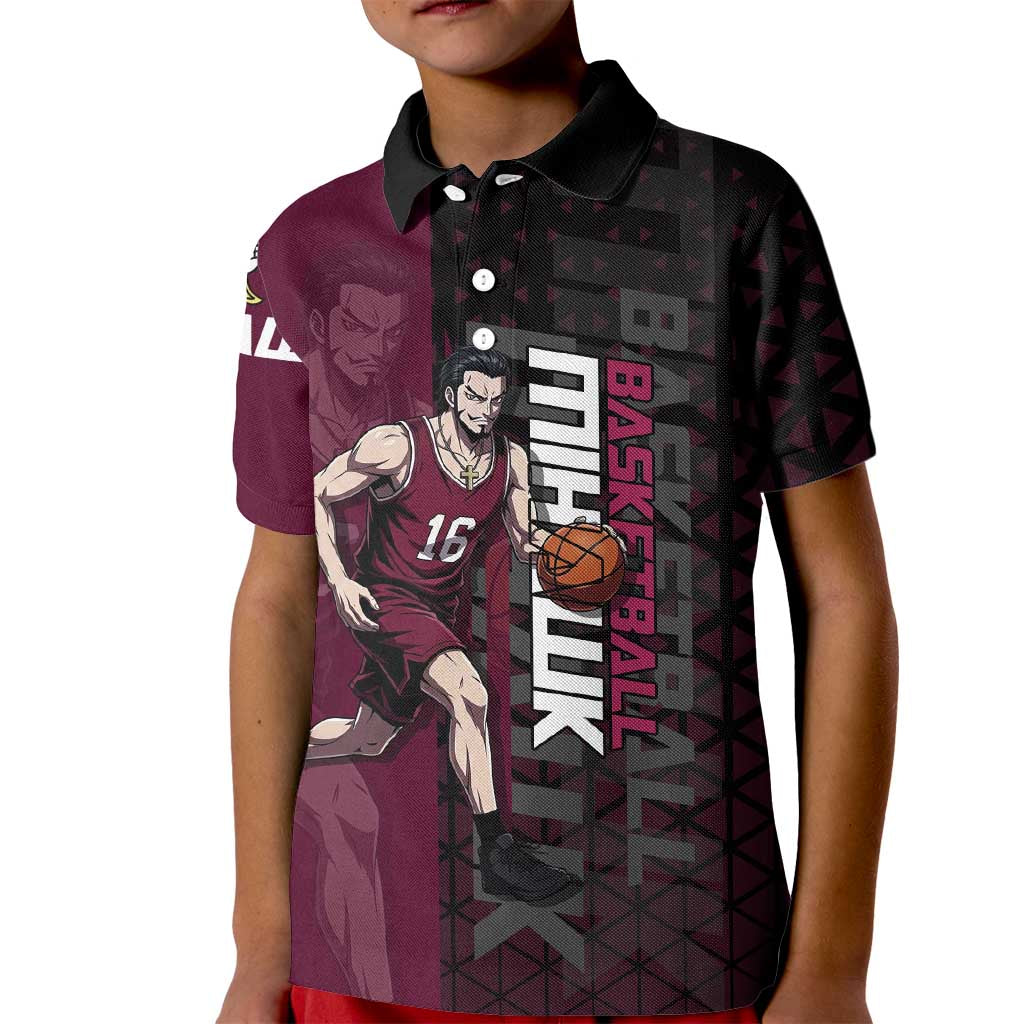 Mihawk One Piece Basketball Kid Polo Shirt Aggressive Pose - The Mazicc