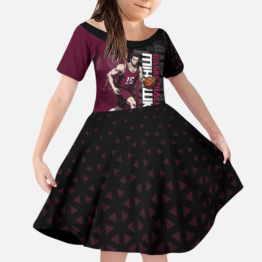 Mihawk One Piece Basketball Kid Short Sleeve Dress Aggressive Pose - The Mazicc
