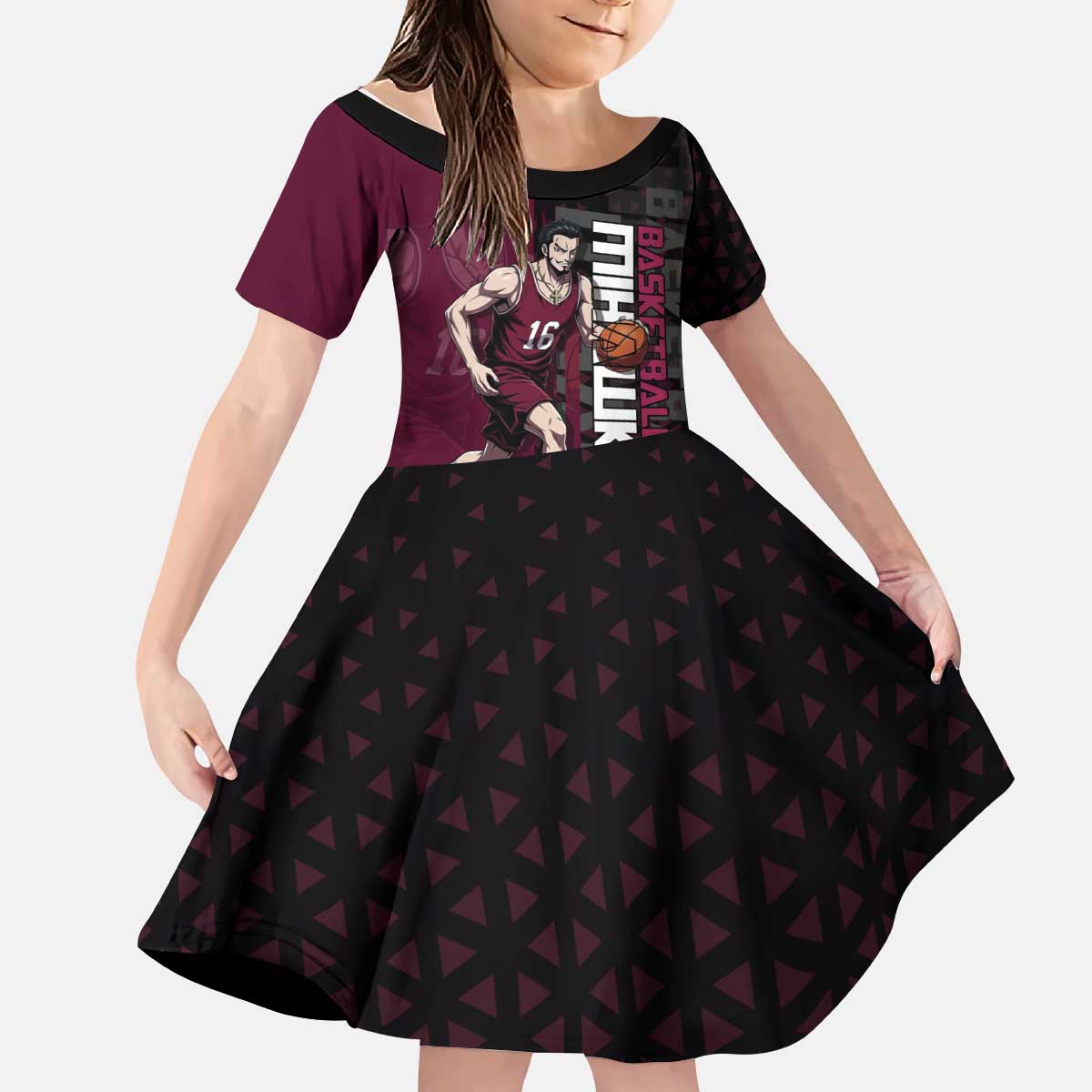 Mihawk One Piece Basketball Kid Short Sleeve Dress Aggressive Pose - The Mazicc