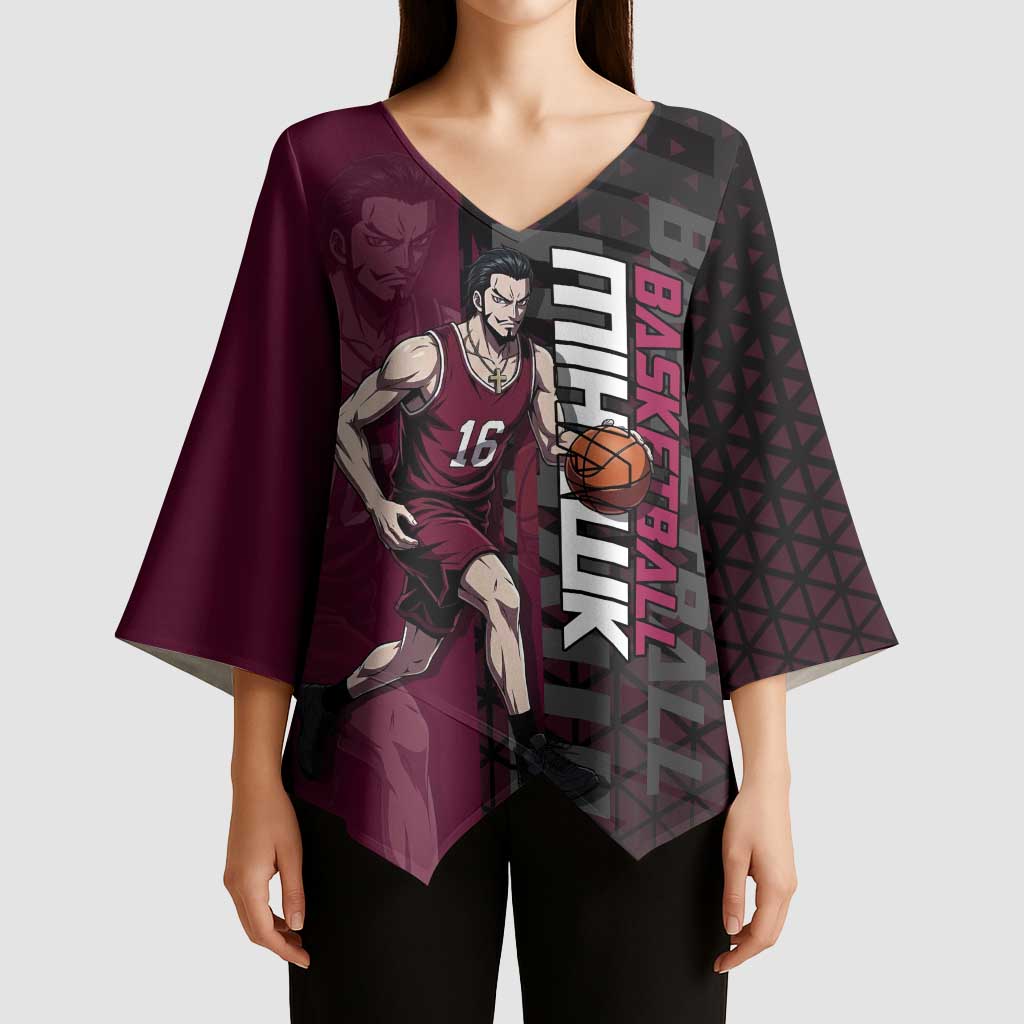 Mihawk One Piece Basketball Kimono Sleeve Blouse Aggressive Pose - The Mazicc