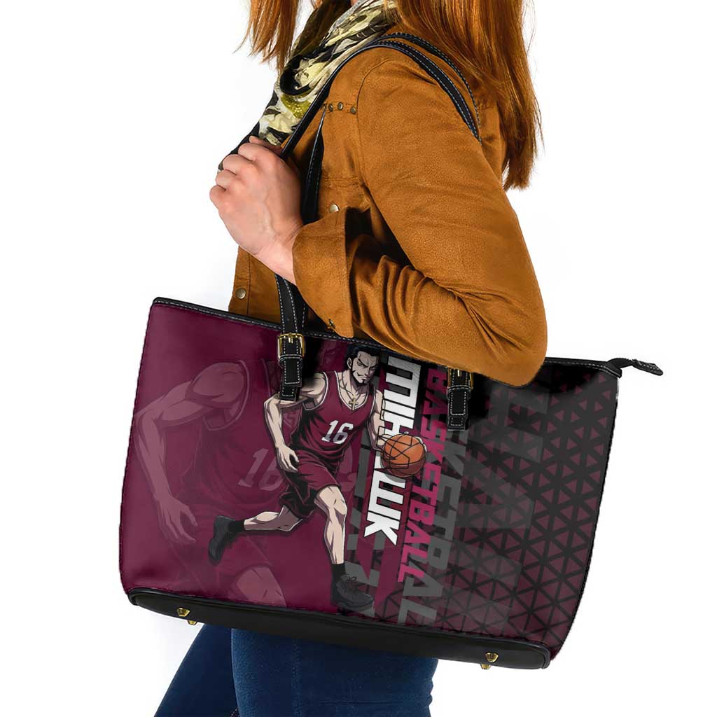 Mihawk One Piece Basketball Leather Tote Bag Aggressive Pose - The Mazicc