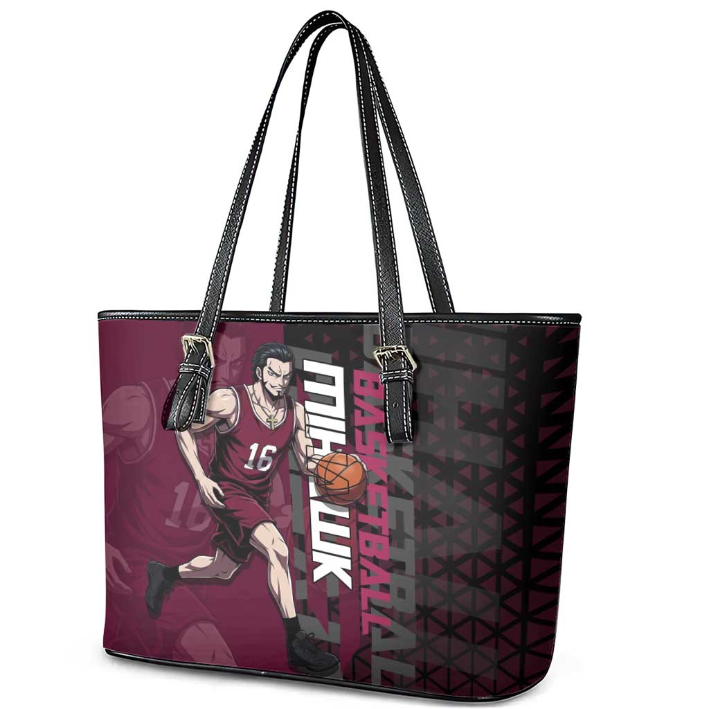 Mihawk One Piece Basketball Leather Tote Bag Aggressive Pose - The Mazicc