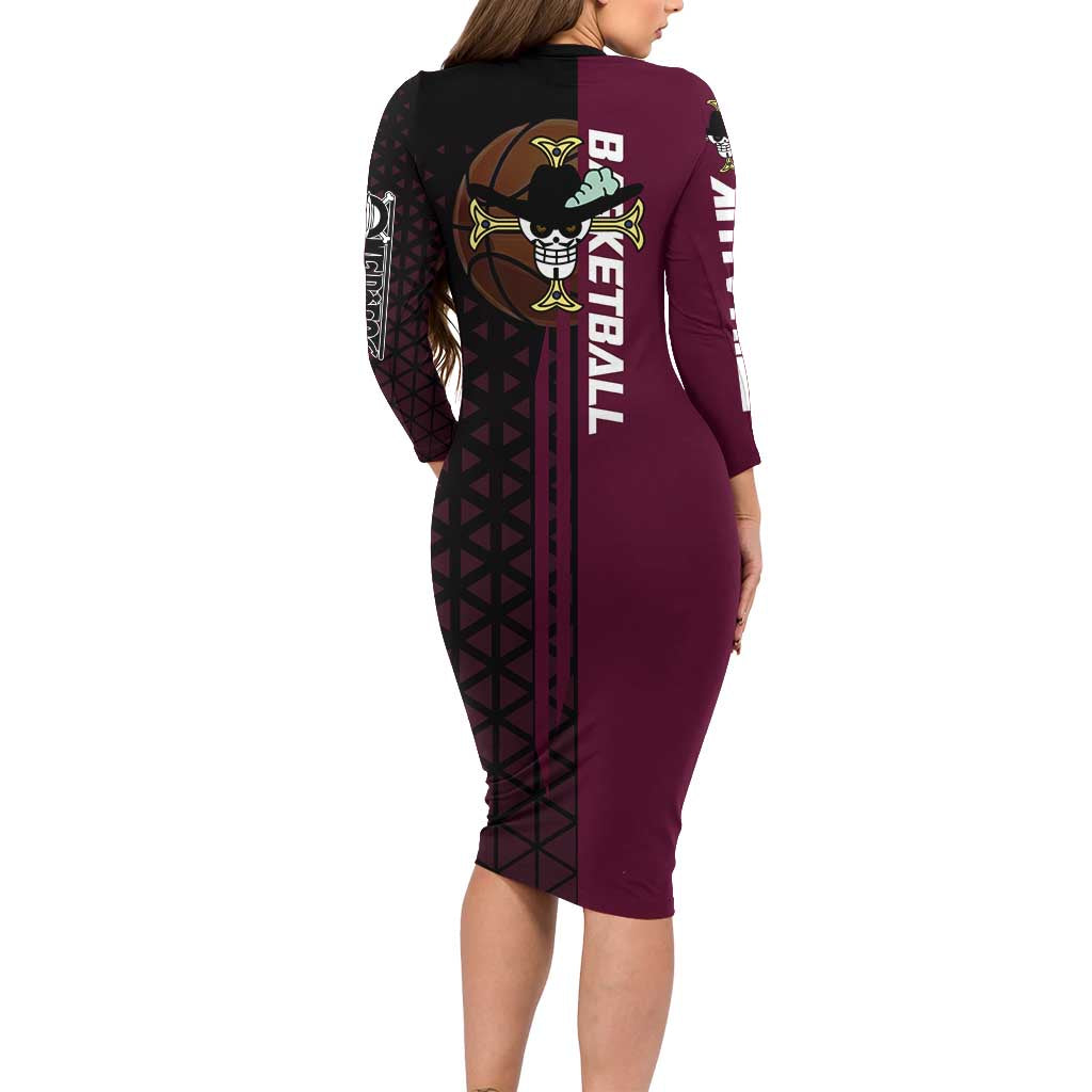 Mihawk One Piece Basketball Long Sleeve Bodycon Dress Aggressive Pose - The Mazicc