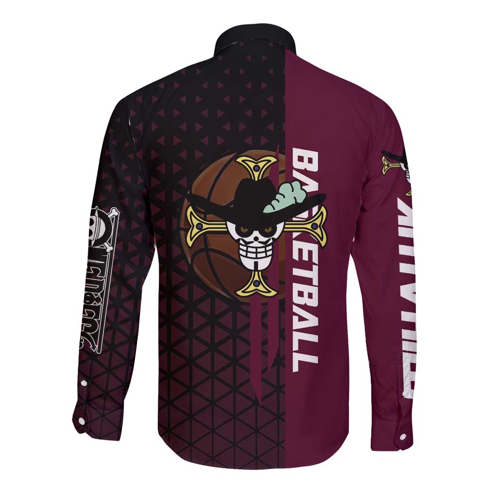 Mihawk One Piece Basketball Long Sleeve Button Shirt Aggressive Pose - The Mazicc