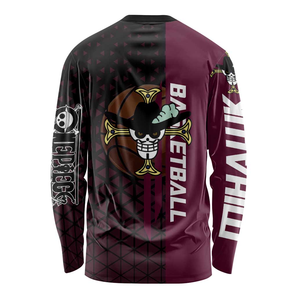 Mihawk One Piece Basketball Long Sleeve Shirt Aggressive Pose - The Mazicc