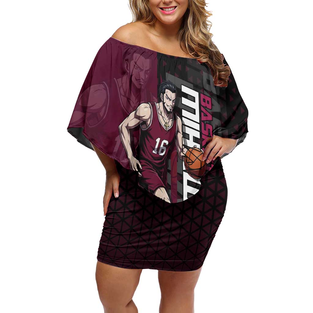 Mihawk One Piece Basketball Off Shoulder Short Dress Aggressive Pose - The Mazicc