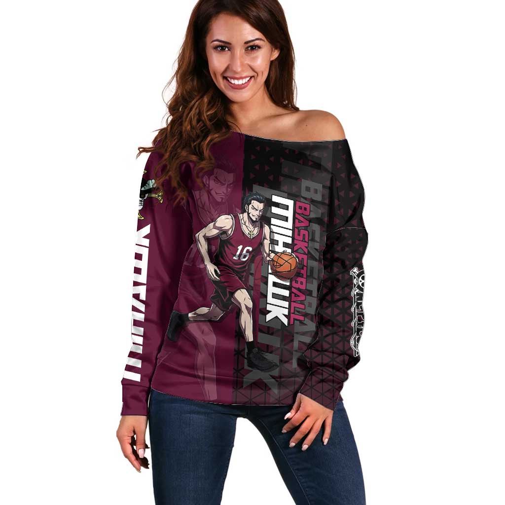 Mihawk One Piece Basketball Off Shoulder Sweater Aggressive Pose - The Mazicc