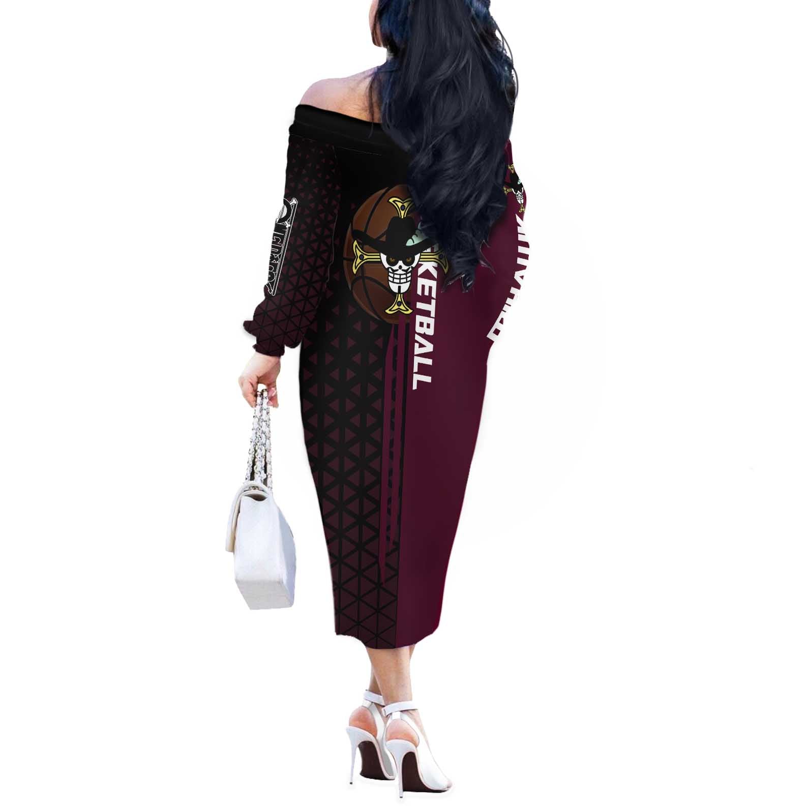 Mihawk One Piece Basketball Off The Shoulder Long Sleeve Dress Aggressive Pose - The Mazicc