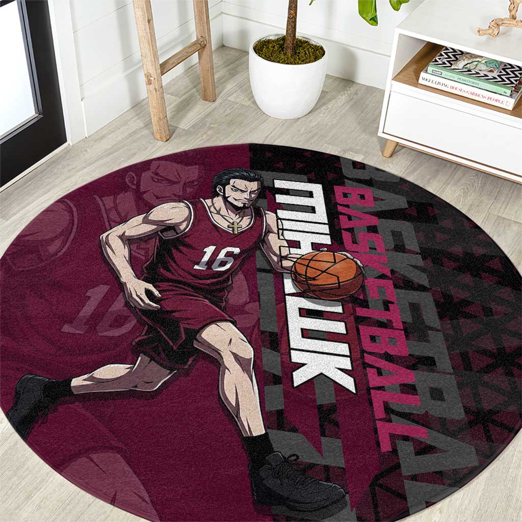 Mihawk One Piece Basketball Round Carpet Aggressive Pose - The Mazicc