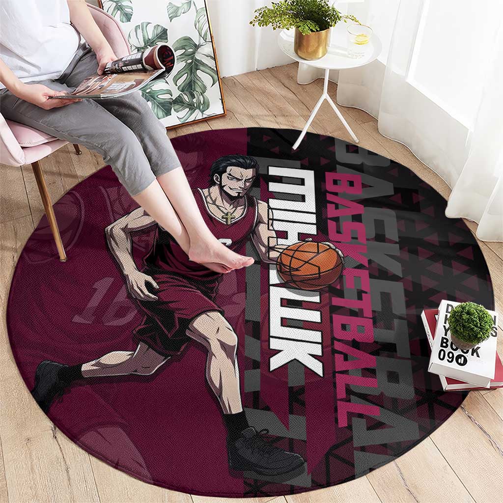 Mihawk One Piece Basketball Round Carpet Aggressive Pose - The Mazicc