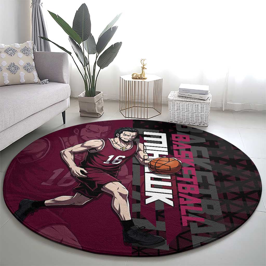 Mihawk One Piece Basketball Round Carpet Aggressive Pose - The Mazicc