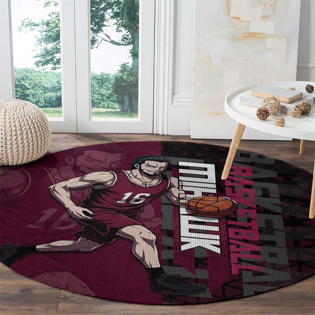 Mihawk One Piece Basketball Round Carpet Aggressive Pose - The Mazicc