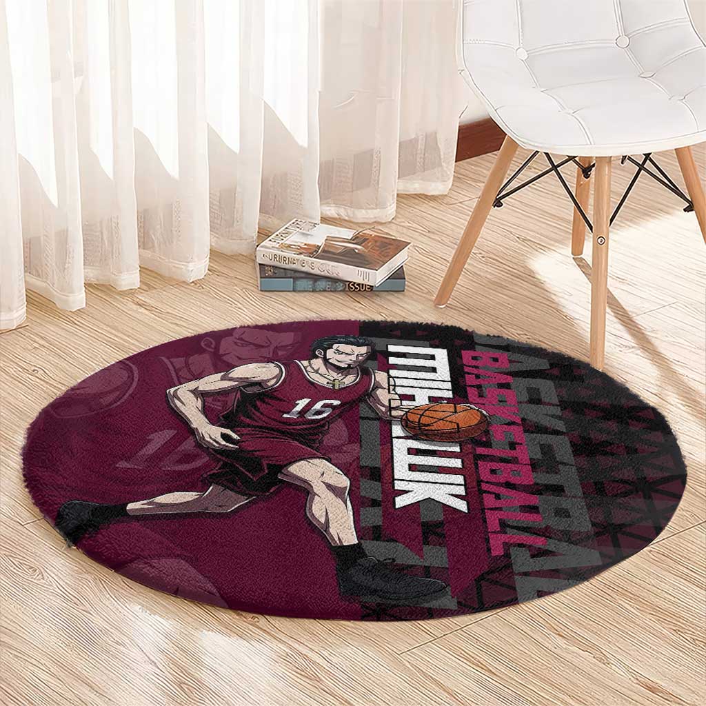Mihawk One Piece Basketball Round Carpet Aggressive Pose - The Mazicc