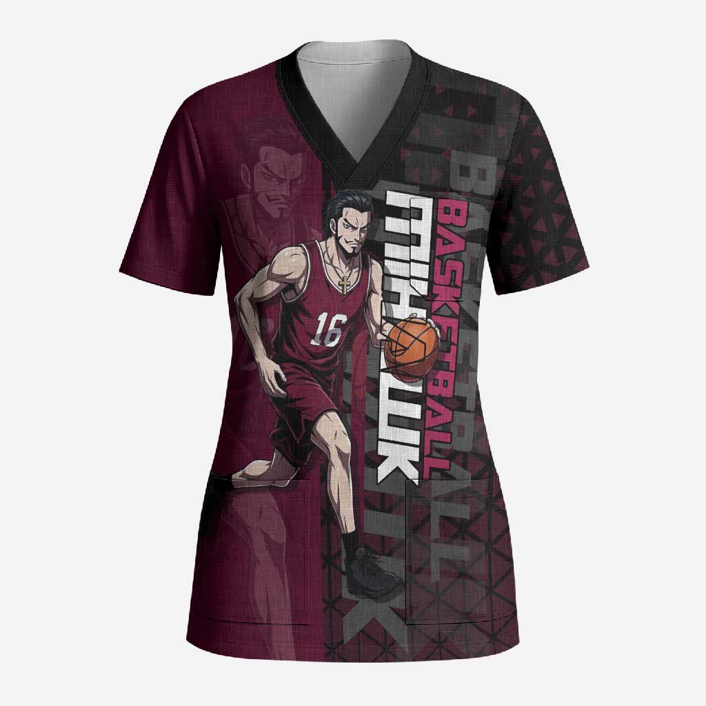 Mihawk One Piece Basketball Scrub Top Aggressive Pose - The Mazicc