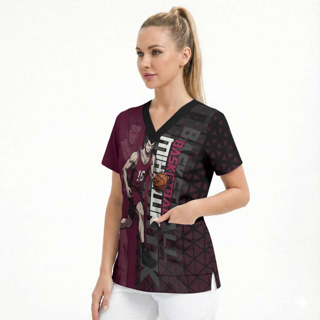 Mihawk One Piece Basketball Scrub Top Aggressive Pose - The Mazicc