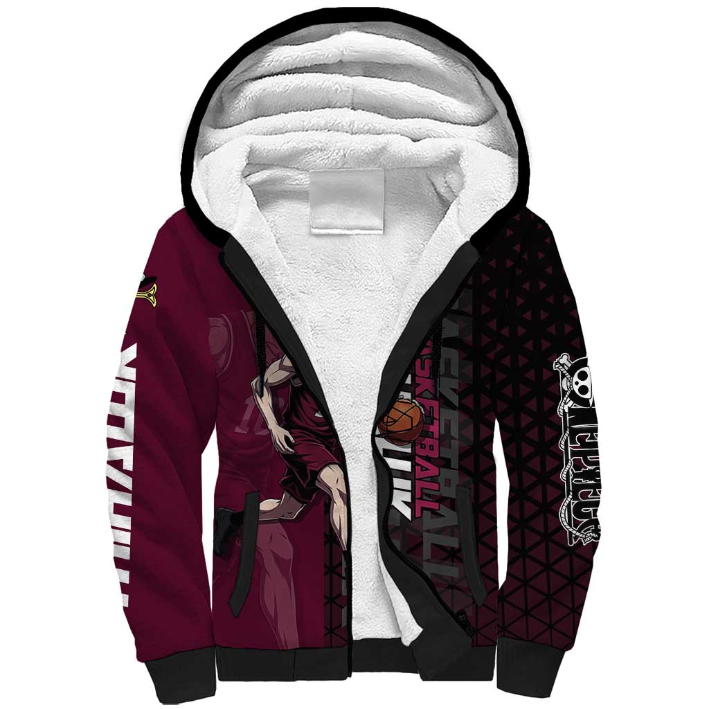 Mihawk One Piece Basketball Sherpa Hoodie Aggressive Pose - The Mazicc