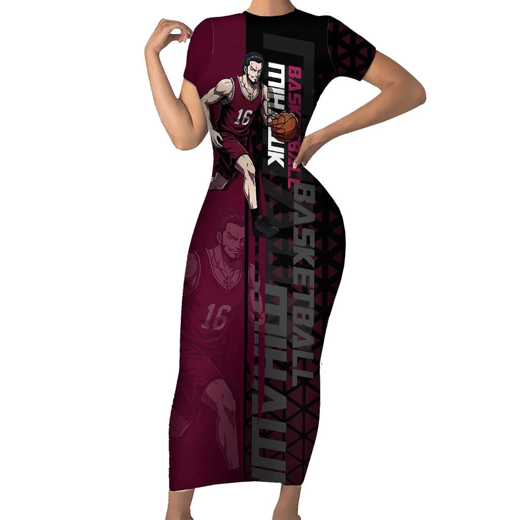 Mihawk One Piece Basketball Short Sleeve Bodycon Dress Aggressive Pose - The Mazicc