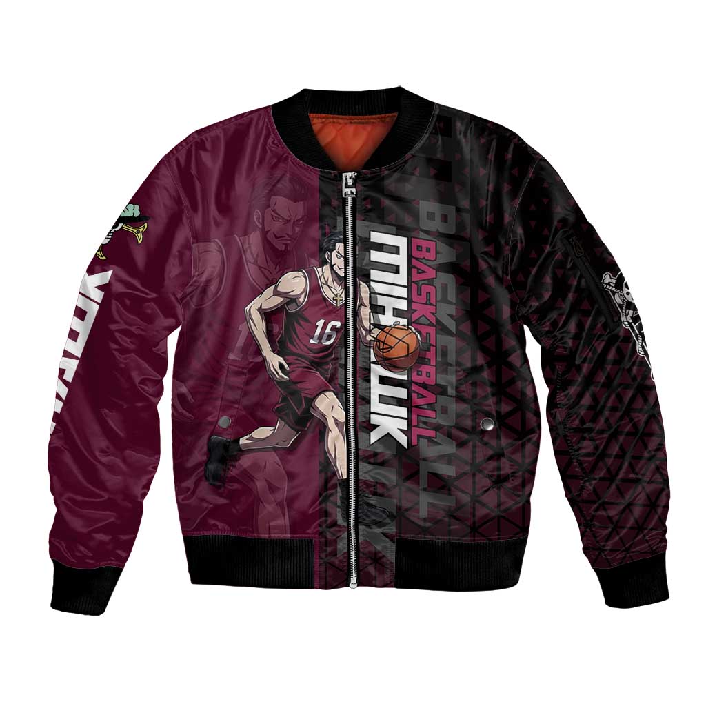 Mihawk One Piece Basketball Sleeve Zip Bomber Jacket Aggressive Pose - The Mazicc