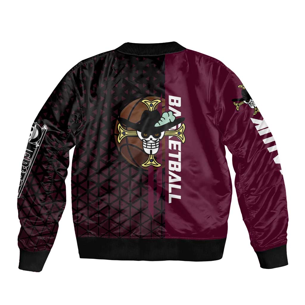 Mihawk One Piece Basketball Sleeve Zip Bomber Jacket Aggressive Pose - The Mazicc