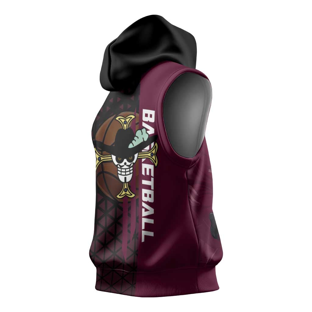 Mihawk One Piece Basketball Sleeveless Hoodie Aggressive Pose - The Mazicc