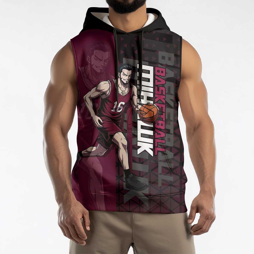 Mihawk One Piece Basketball Sleeveless Hoodie Aggressive Pose - The Mazicc
