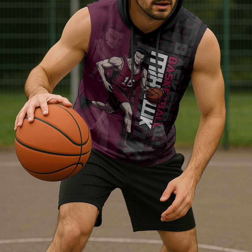 Mihawk One Piece Basketball Sleeveless Hoodie Aggressive Pose - The Mazicc