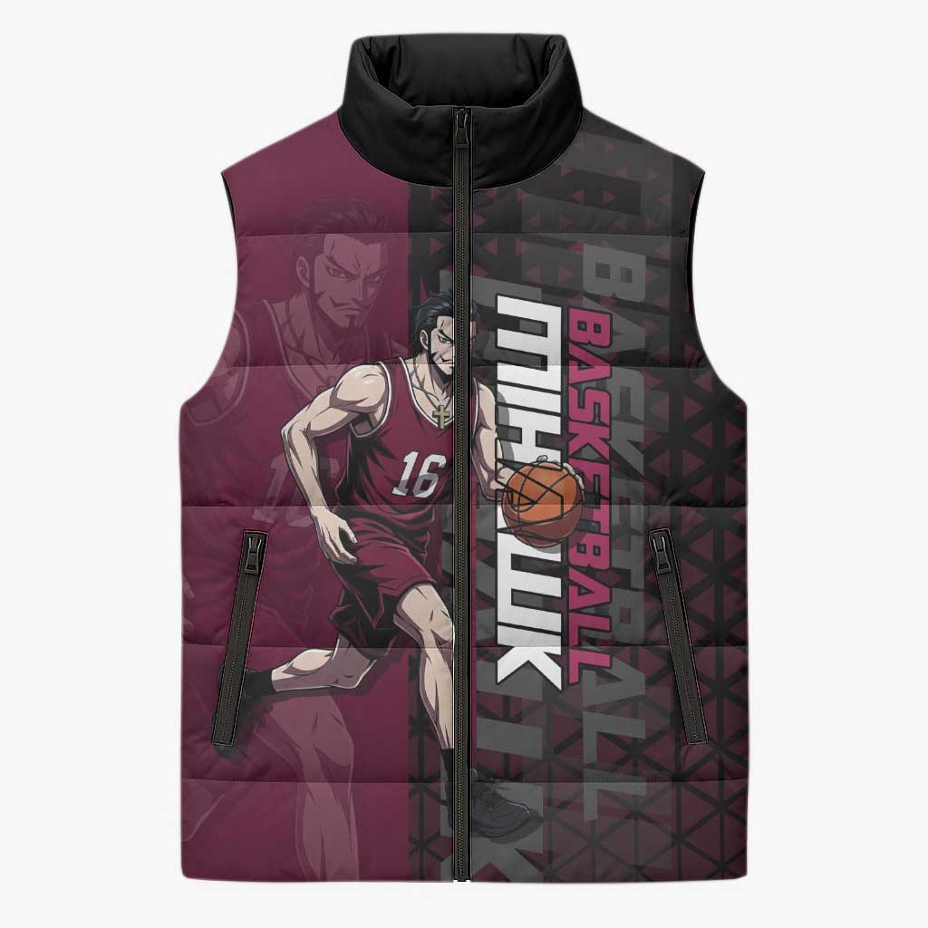 Mihawk One Piece Basketball Sleeveless Puffer Jacket Aggressive Pose - The Mazicc
