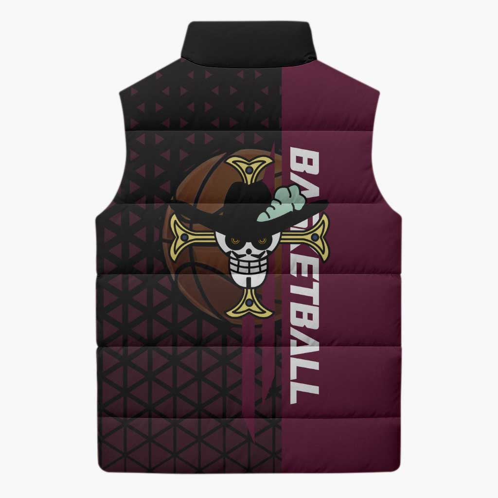 Mihawk One Piece Basketball Sleeveless Puffer Jacket Aggressive Pose - The Mazicc