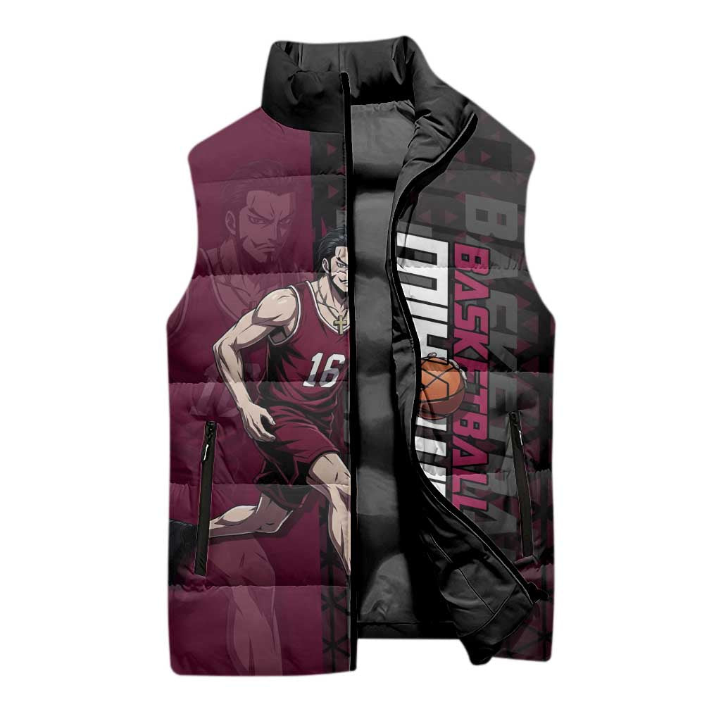 Mihawk One Piece Basketball Sleeveless Puffer Jacket Aggressive Pose - The Mazicc