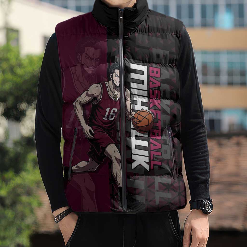 Mihawk One Piece Basketball Sleeveless Puffer Jacket Aggressive Pose - The Mazicc
