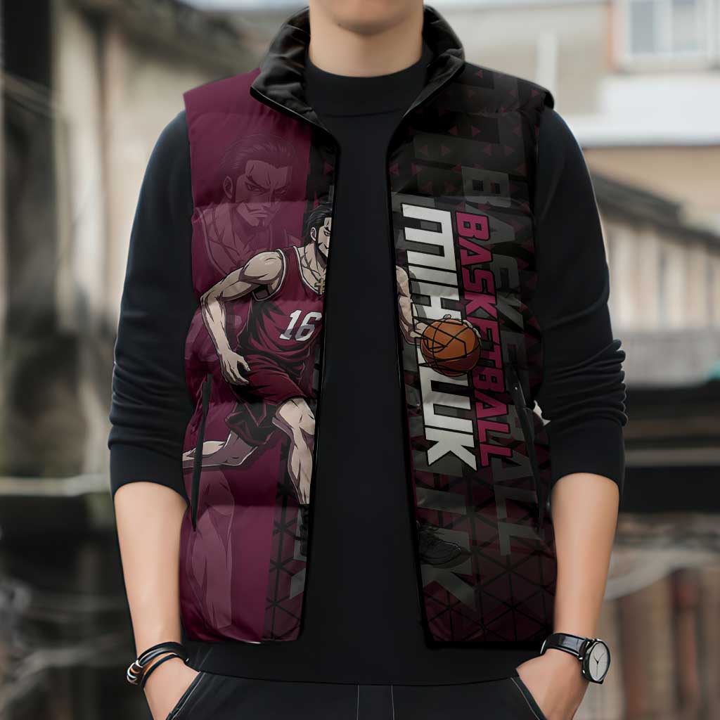 Mihawk One Piece Basketball Sleeveless Puffer Jacket Aggressive Pose - The Mazicc